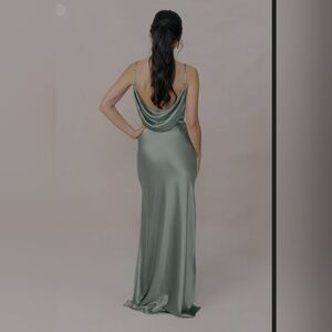 Revelry Sage Backless Satin Dress